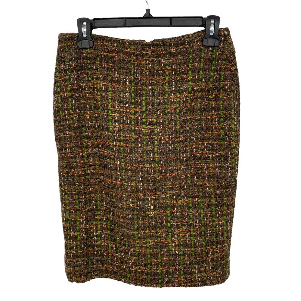 Talbots Womens Woven Tweed Pencil Mini Skirt Brown Green Orange Size 4P NWT